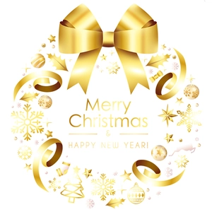 Golden Christmas wreath window sticker with bow and bell for holiday shop decoration