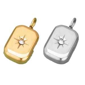 14k gold and silver rectangular starburst pendants with inset zircon gemstones