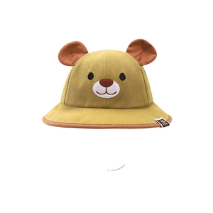 Mustard yellow baby sun hat with cute cartoon bear ears and embroidery for spring