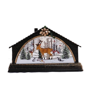 Lighted Christmas lantern with water-filled winter deer scene for festive decoration