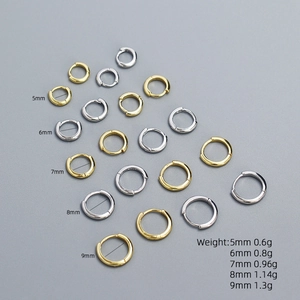 Minimalist S925 sterling silver hoop earrings in gold and silver, sizes 5mm to 9mm
