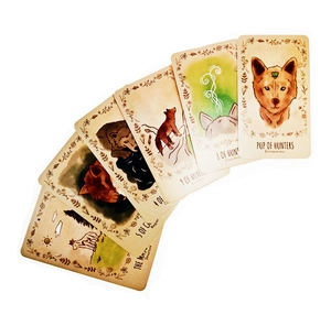 Detailed fan layout of Sea Soul Journey Oracle cards with watercolor wolf illustrations