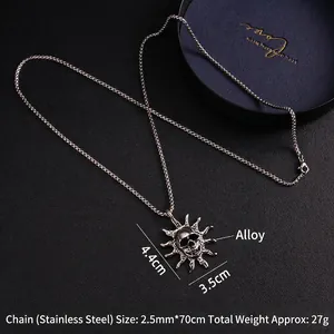 Hip hop flame skull pendant necklace with stainless steel chain in vintage silver