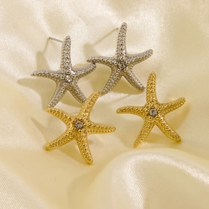 Boucles d'oreilles étoile de mer en or et argent avec cristal central scintillant