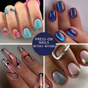 French Style Press On Nails Gradient Cat Eye Glossy Artificial False Nails For Women Daily Manicure