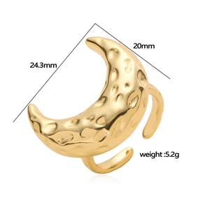 Vintage 18K gold plated hammered texture crescent star ring on white background