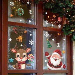Christmas window decals with Santa Claus reindeer and snowflakes for festive home decoration