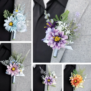 Artificial flower boutonniere set for men's suits in various colors for wedding ceremonies