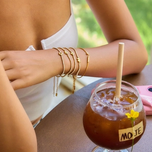Five-piece 18K gold plated tennis bracelet set with zircon initial pendants and slim bangle
