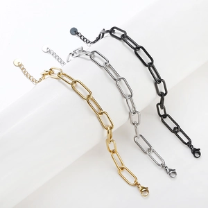 Bracelet À Maillons De Trombone En Acier Inoxydable Minimaliste Bijoux Creux Géométriques Réglables Pour Femmes