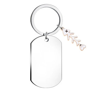 DIY stainless steel rectangular dog tag keychain featuring a white enamel fishbone charm