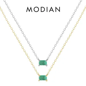 Collana In Argento Sterling 925 Da Donna Con Ciondolo In Zirconia Verde Taglio Smeraldo Rettangolare Gioielli Eleganti