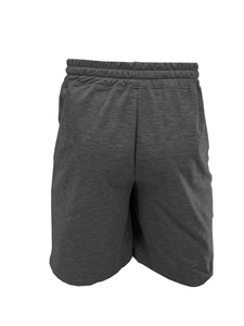 Back view of dark grey casual knit shorts showing fabric texture and elastic waistband