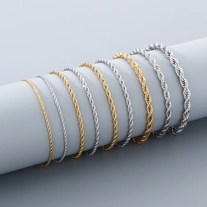 Polished stainless steel rope chain necklaces in gold and silver twist styles for men and women