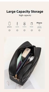Detailed interior storage view of the black quilted shoulder bag with high-capacity space