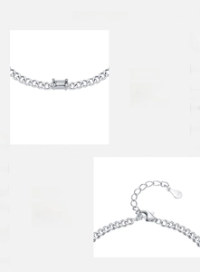 Detail of S925 sterling silver lobster clasp and emerald-cut cubic zirconia stone