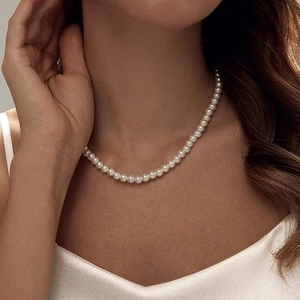 Imitation Artificial Pearl Round Bead Necklace Minimalist Choker With Cross Pendant Elegant Alloy Jewelry For Women Girls