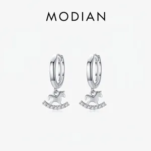 Rocking Horse Drop Hoop Earrings 925 Sterling Silver With White Zircon Cute Fashion Animal Jewelry For Women Girls