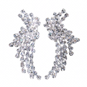 Sparkling silver wing-shaped tassel earrings with zircon stones for elegant women