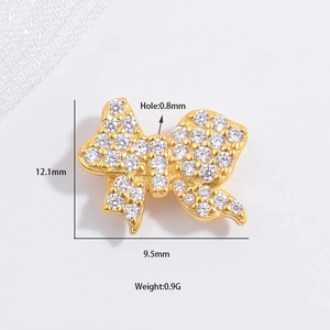 S925 silver bow bead with white zircons for DIY jewelry, 12.1x9.5mm luxury component