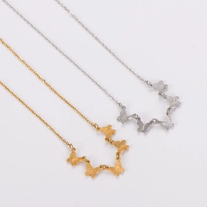 Frosted stainless steel 3D butterfly necklace in gold and silver finish options