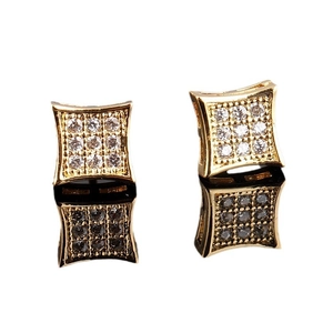 Square gold-plated stud earrings with micro-paved AAA cubic zirconia stones for unisex