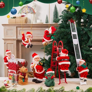 Elektrischer kletternder Weihnachtsmann Set mit Rentier und Leiter für Weihnachtsdeko