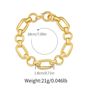 Detailed dimensions of 18K gold plated chunky chain bracelet showing size and weight