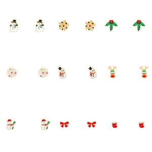 Set of 9 pairs Christmas stud earrings featuring snowmen, snowflakes and reindeer designs