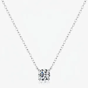 Moissanite Necklace 925 Sterling Silver D Color VVS1 Solitaire Pendant Four-Prong Round Cut Elegant Jewelry Women