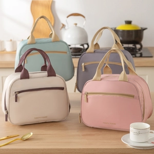 Insulated lunch bags with TASTY FOOD print in four colors for school or work