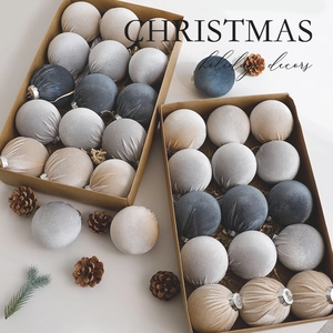 Velvet 8cm Christmas ball ornaments in Morandi tones with pine cones in a gift box