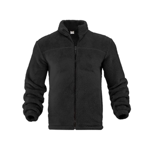 Men's slim fit black polar fleece jacket with stand collar and full zip closure