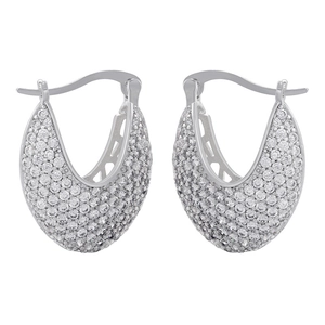 Luxurious silver drop earrings with pavé set crystals in a hollow V-shaped mesh design