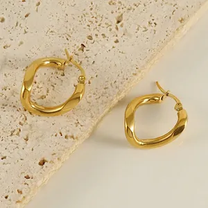 Irregular Geometric Hoop Earrings Stainless Steel 18K Gold Plated Twisted Heart Shaped Elegant Fashion Jewelry For Women