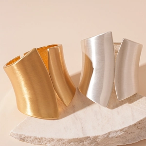 Irregular wide brushed metal open cuff bracelets in gold and silver finish for women
