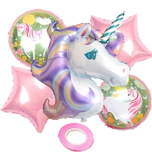 Kit de ballons licorne avec ballons en étoile et ruban rose pour décoration de fête