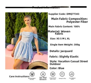 Détails de taille et tissu 100% polyester pour robe bleue jacquard à épaules dénudées
