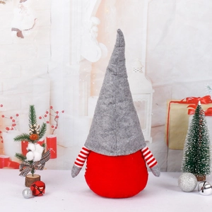 Nordic Christmas gnome plush doll with a long grey felt hat and red body for home decor