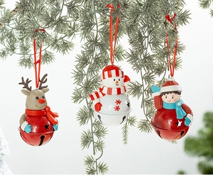 Three-piece Nordic Christmas bell hanging set with reindeer and snowman on pine branch
