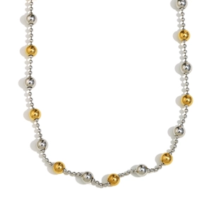 Double-layered 18K gold plated stainless steel necklace with mixed size bead chain