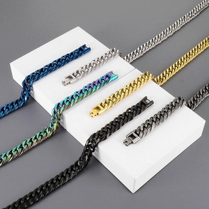 Mens hip hop 12mm Cuban link chain bracelets in gold silver and multi-color metal finishes