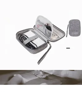 Detail view of the durable stitching and interior mesh grid for digital accessory storage