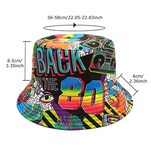 Retro 80s graffiti bucket hat with colorful print and double-sided reversible sun protection