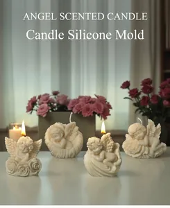 Detailed close-up of rose angel scented candles in milky white silicone mold finish