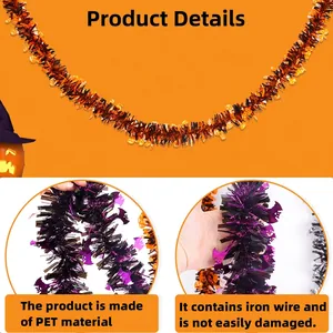 2m Halloween tinsel garland with pumpkin and bat decorations for party scene decoration