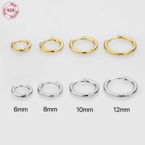 S925 sterling silver hoop earrings set in gold and silver finishes with multiple sizes