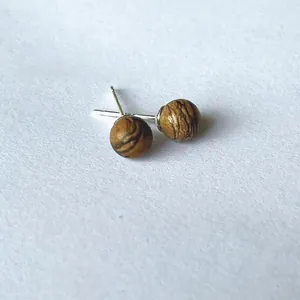 6mm natural strawberry quartz bead earrings with minimalist S925 sterling silver studs