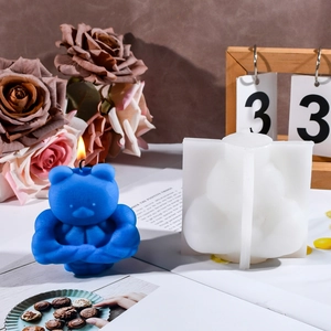3D muscular bear silicone mold for DIY aromatherapy candles and gypsum plaster crafts