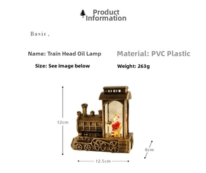 Macro detail of bronze vintage train snow globe lantern with Santa Claus and glitter